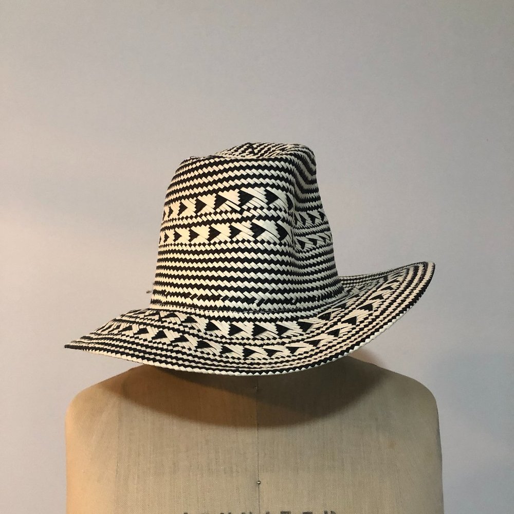 Striped Black & White Wide-Brim Women's Straw Hat
